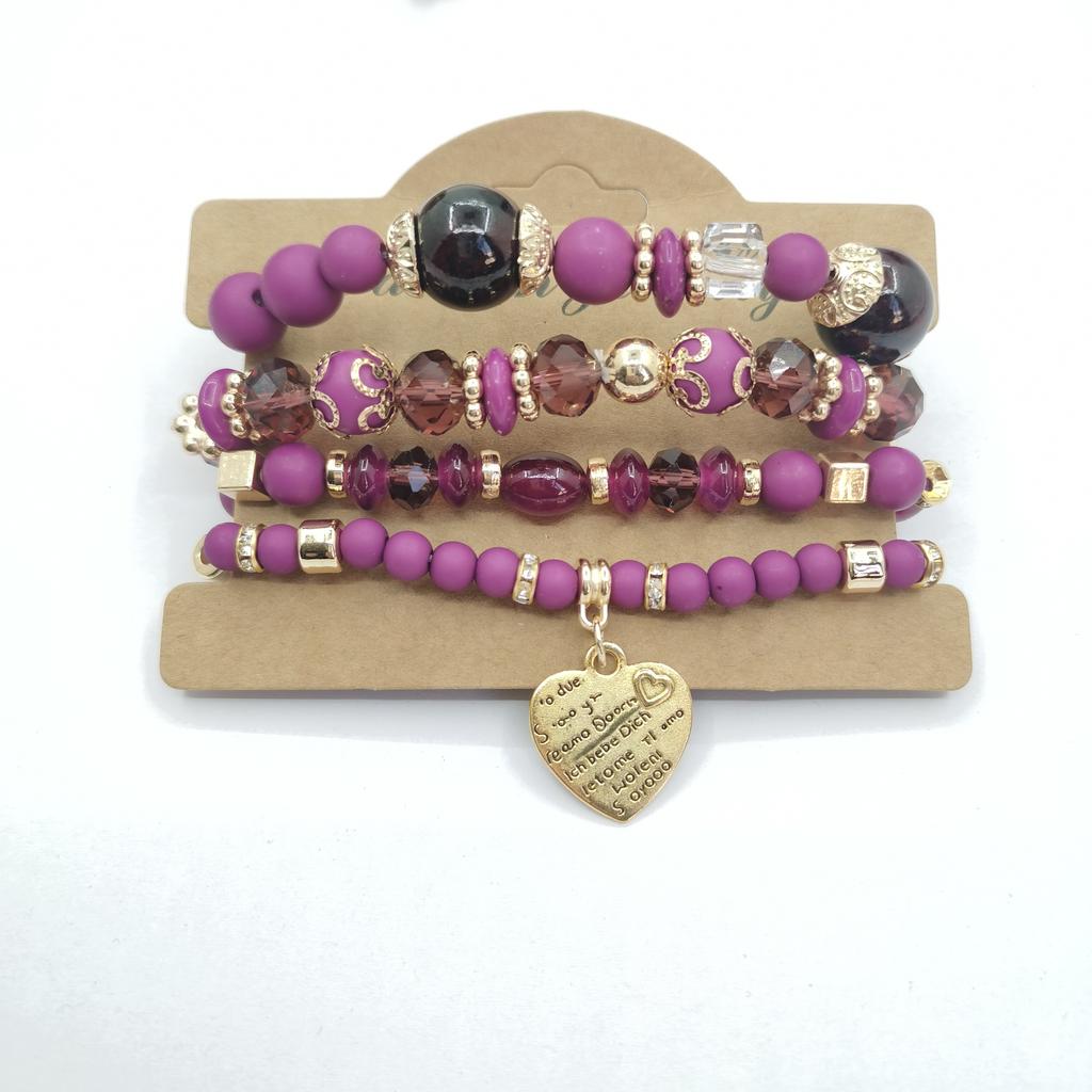 Fashion Alloy Love Bohemian Multi-layered Bracelet with Artificial Crystal Heart-shaped Beads Fashionable Bracelet Fashion Women's Hand Accessories