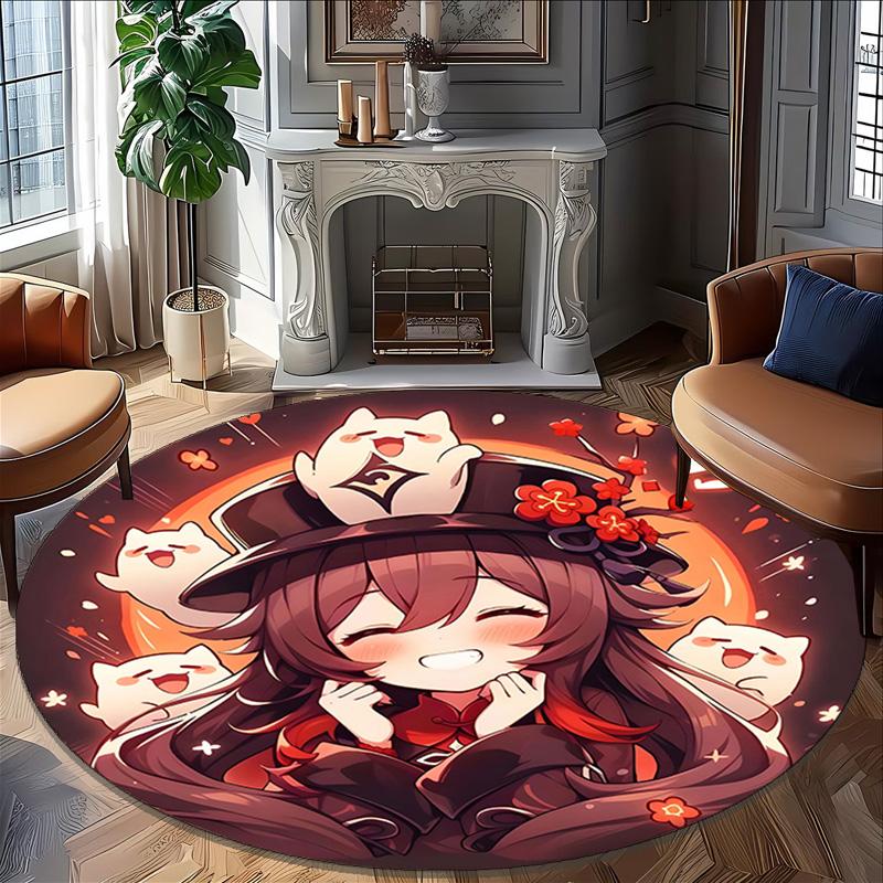 1pc Genshin Impact2 Design Printed Area Round Carpet for Bedroom Living Room Home Decor Rugs Mat Non Slip Mat Rug for Bedside