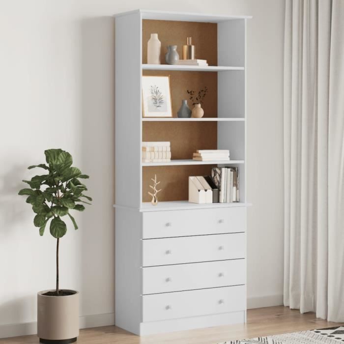 VidaXL Bookcase Drawers ALTA White 77x35x186.5cm Solid Pine Wood 353954
