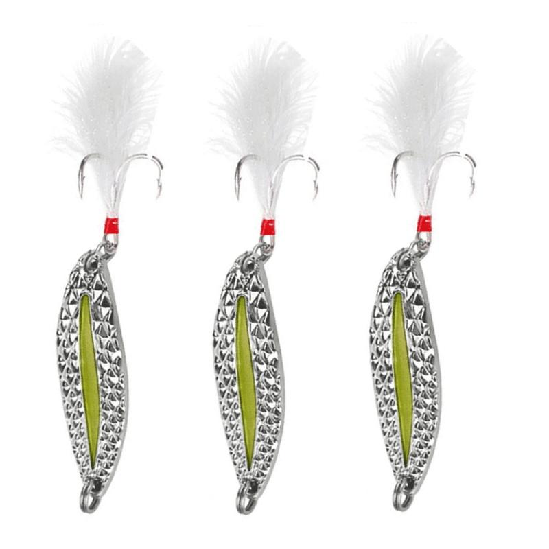 1-5PC Metal Luminous Spinner Spoon Fishing Lures 3/7/15/20g Night Tackle Sequins Bait Noise Paillette with Feather Treble Hook