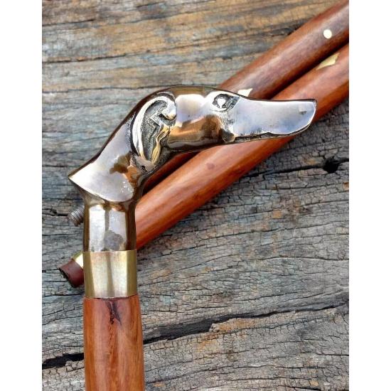 Деревянная черная простая трость с твердой латунной ручкой для головы собаки лучше всего подходит для подарка