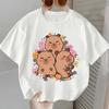 Pure Cotton T-shirt "CAPYBARA Capybara Milk Tea" Print, Fashionable Children's Round Neck Breathable Short-sleeved for Girls.