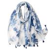 Chinese Style Retro Blue and White Porcelain Cotton Linen Hand Feel Scarf,Bali Blue Ink Painting Flower Silk Scarf
