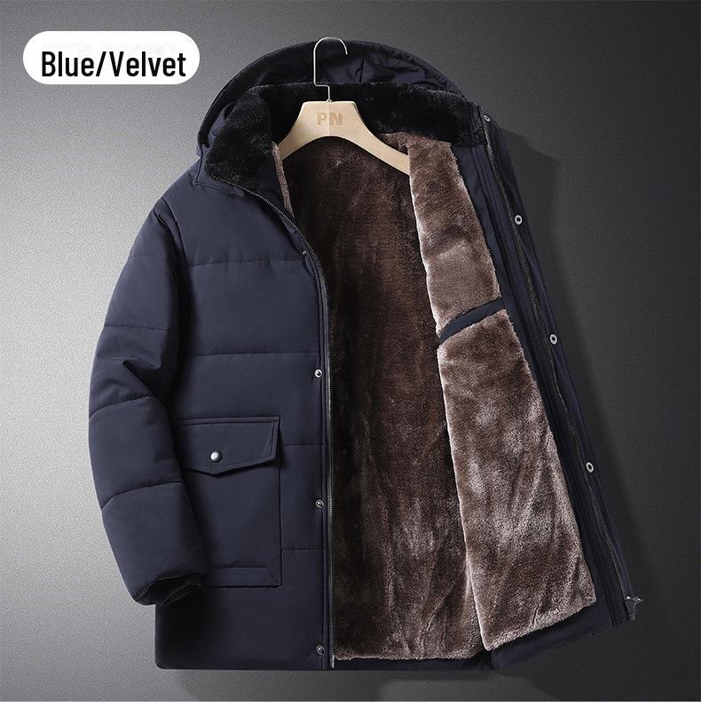 Мужское зимнее пальто из утолщенного бархата - теплая куртка с хлопковой подкладкой для людей среднего и пожилого возраста