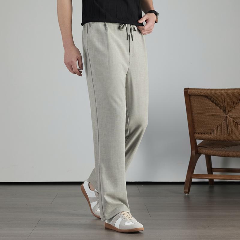 Flax pants with loose straight leg, men's summer casual pants, new commuting pants, and casual pants with breathable drape