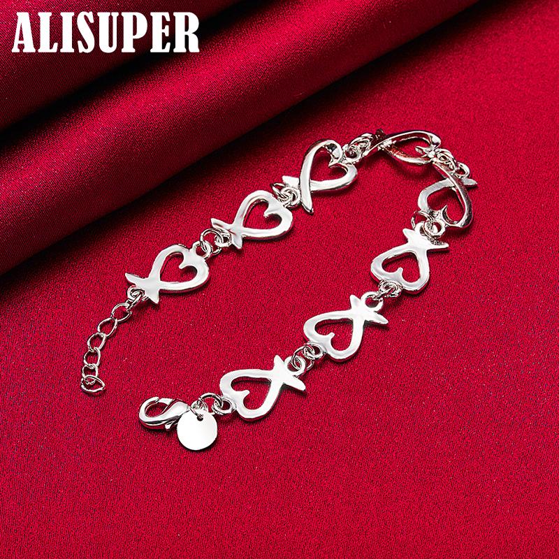 Ювелирные изделия-браслет-цепочка из стерлингового серебра 925 пробы с полным сердцем любви