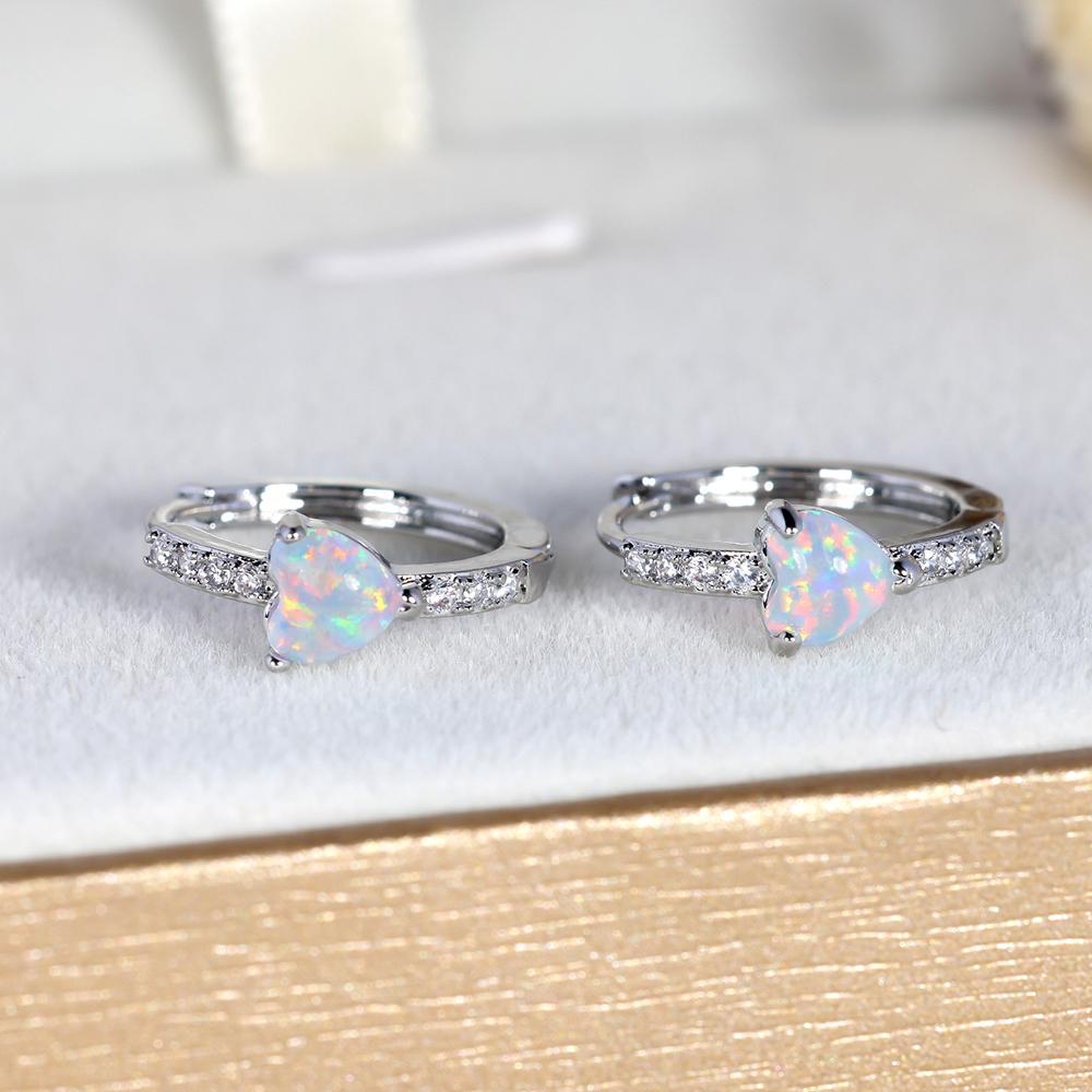 Серьги-капли серебряного цвета с вырезом в форме сердца из белого огненного опала, блестящие серьги в форме сердца с белым фианитом, ювелирные изделия, подарки