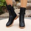 Large Size Boots Women's Autumn and Winter New Locomotive Boots Wind Lace-up Retro Wind Rivet Knight Boots Women