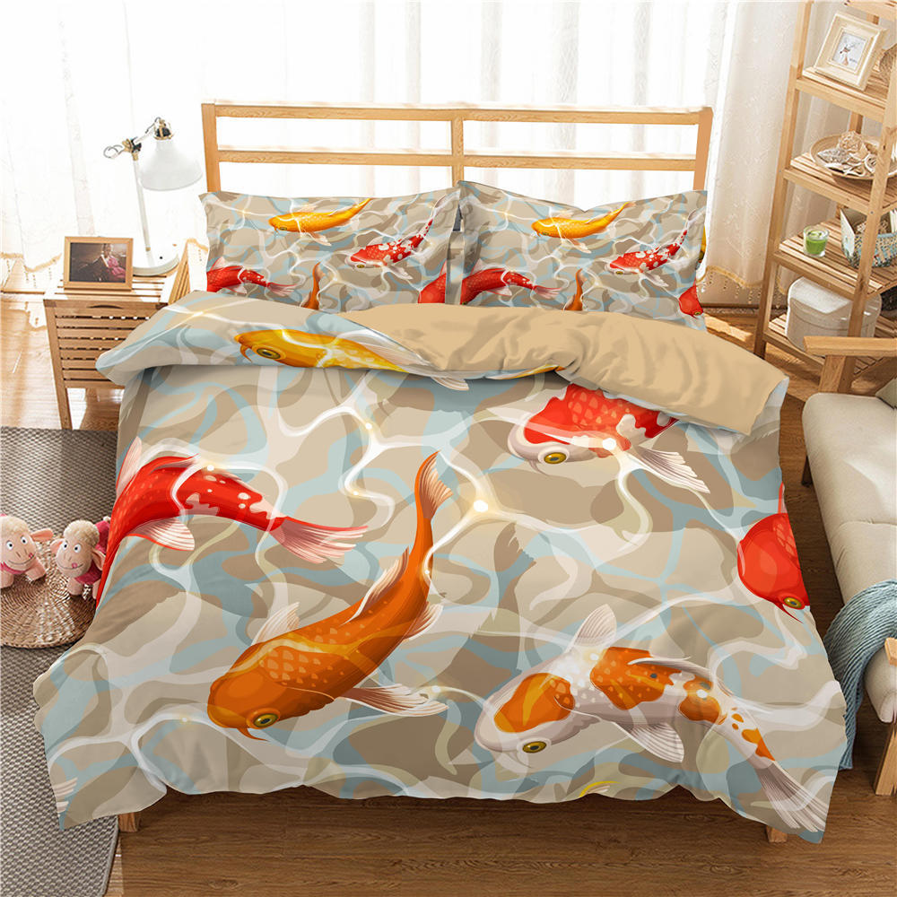 3D High-definition Digital Printed Fish Pattern Bedding Set Auspicious Koi Down Duvet and Pillowcase 2/3 Pieces AU/US/DE Full Size Home Decoration