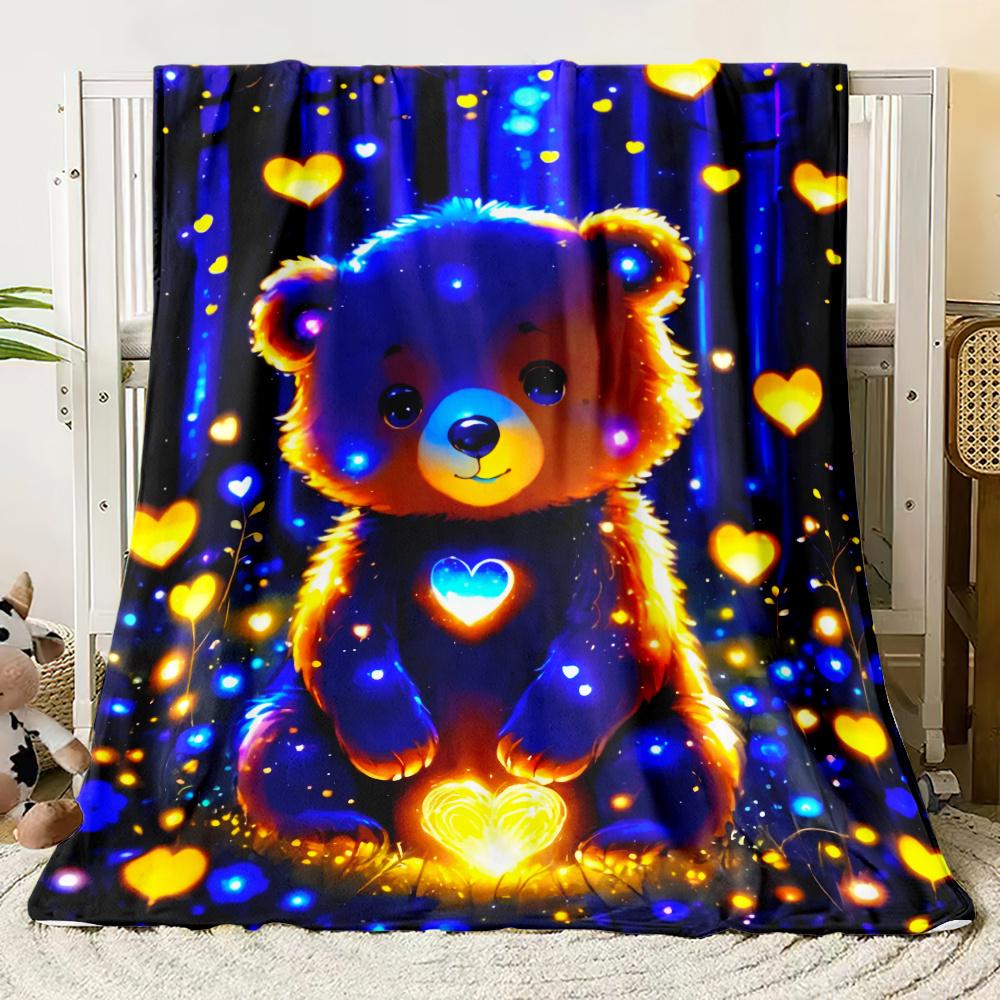 [Arrive Quickly] A Glowing Bear Print Flannel Blanket, Ultra-Soft And Comfortable Flannel Blanket, Lightweight And Durable, Suitable for Sof