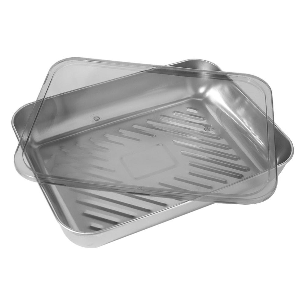 3Pcs Stainless Steel Food Storage Tray with Lid Barbecue Pan Practical Kitchen Serving Plate Picnic