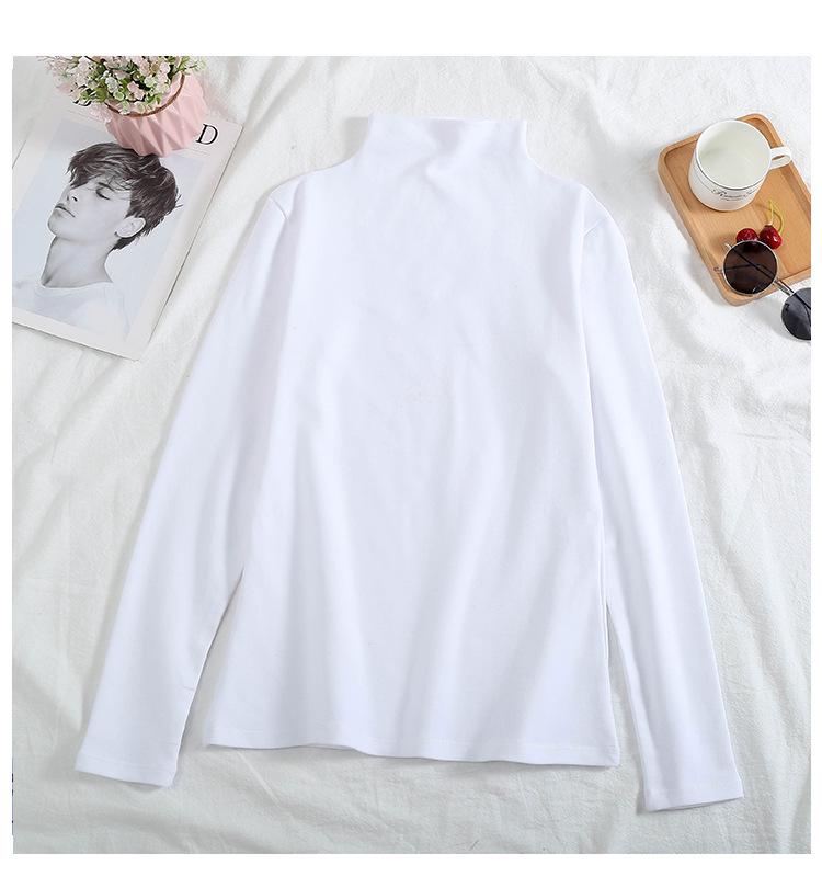 2024 Women's Korean Style Solid Color Plus Velvet Long Sleeve T-Shirt, Autumn/Winter