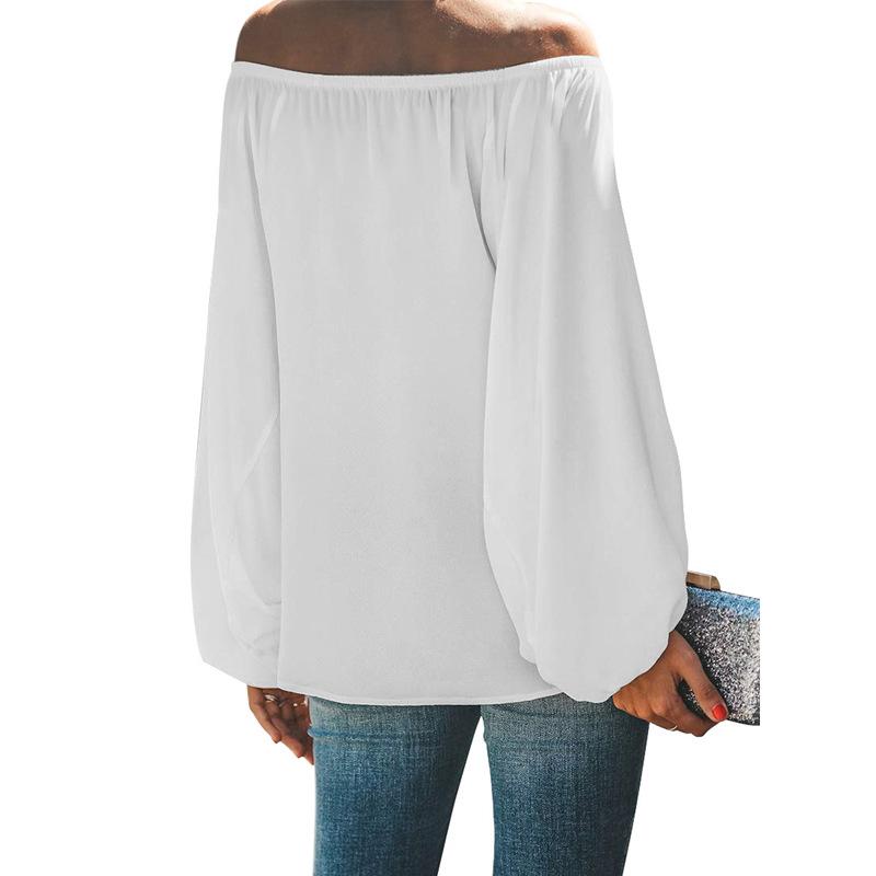 Women's Fashion Casual Spring Autumn Solid Color Print Long Sleeve One Shoulder Blouses & Shirts