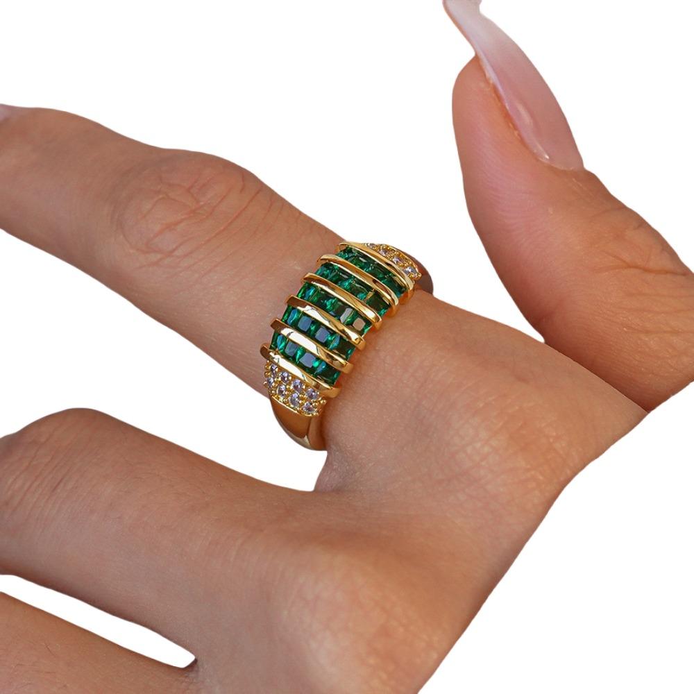 Jewelry Accessories Zircon Opening Ring Geometric Chunky Enamel Ring Rhinestone Ring Women Gift
