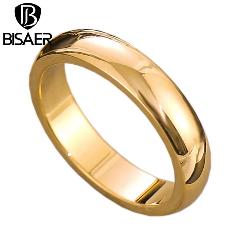 Bisaer Simple Titanium Steel Ring Fashionable Mirror-like Metallic Luster Rings