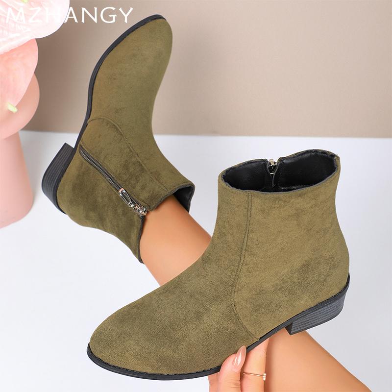 Женские ботильоны из массивной замши, зимние элегантные туфли на среднем каблуке, повседневная женская обувь 2024 года, модные туфли-лодочки для ходьбы в готическом стиле Botas Mujer