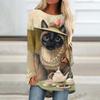 Elegance Women's T-shirts Cute Cat Pattern Fall Cotton Long Sleeves T Shirt Tops Casual Loose Women Clothing Y2K Street Pullover