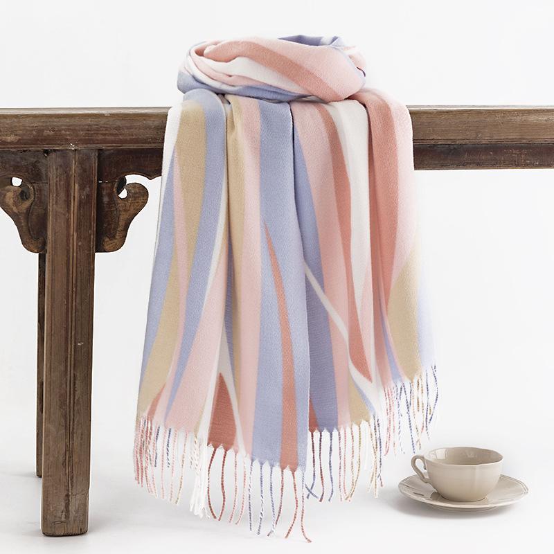 Dopamine Long Warm Windproof Shawl Scarf High End Striped Scarf for Women Korean Style Atmosphere Versatile Temperament