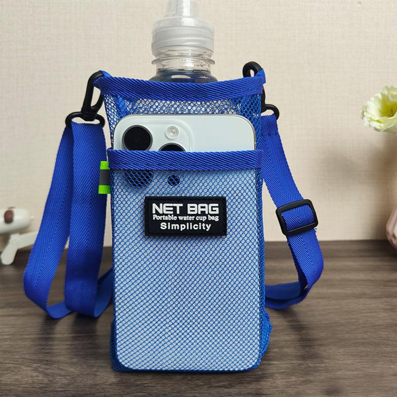 Portable Sport Water Bottle Cover Mesh Cup Sleeve Pouch With Strap Mobile Phone Bag Visible Bag Outdoor Camping Accessories