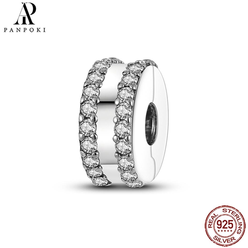 PANPOKI SS925 Sterling Silver Fixed Clip Stopper Beads Fit Bracelets Necklace NEW Luxury Women Gift DIY Jewelry Making