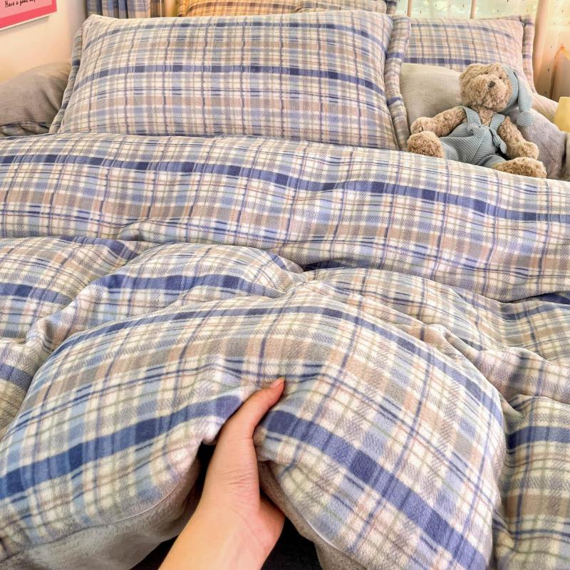 Winter Thickened Milk Fleece Bed Four-piece Set New Coral Fleece Flannel Single Quilt Cover Bed Sheet Three-piece Set Bedding