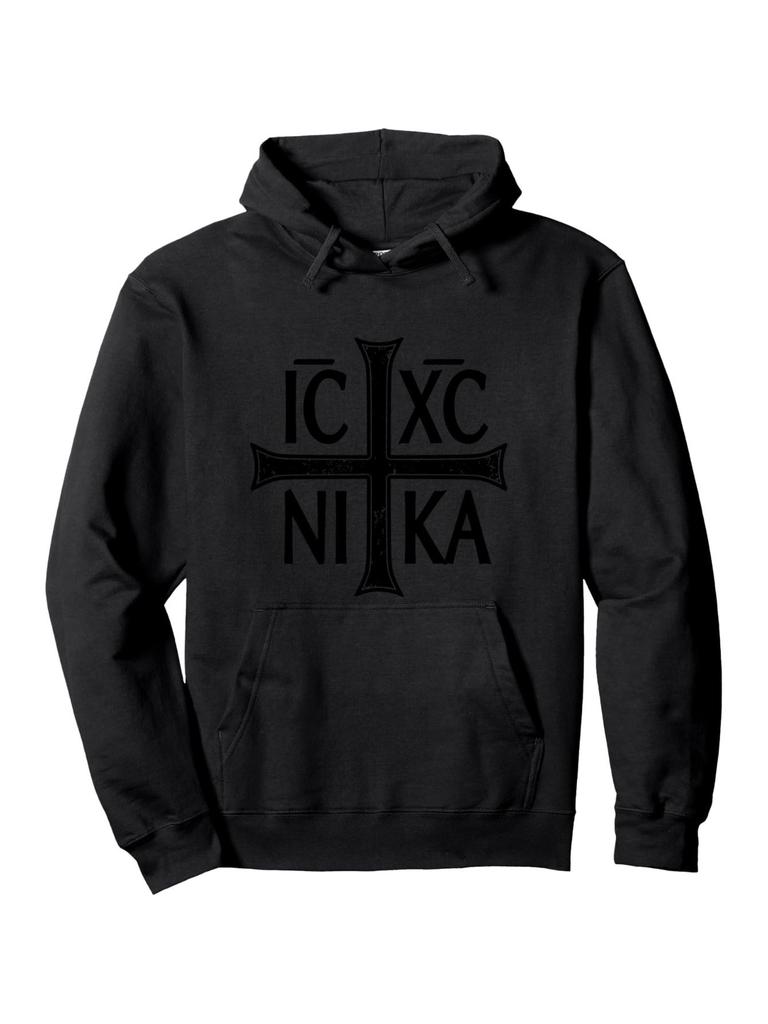 Худи с православным христограммой IC XC NIKA - Греческие буквы IC XC NIKA и крест Свитшот-пуловер Унисекс Всесезонный Церковная одежда
