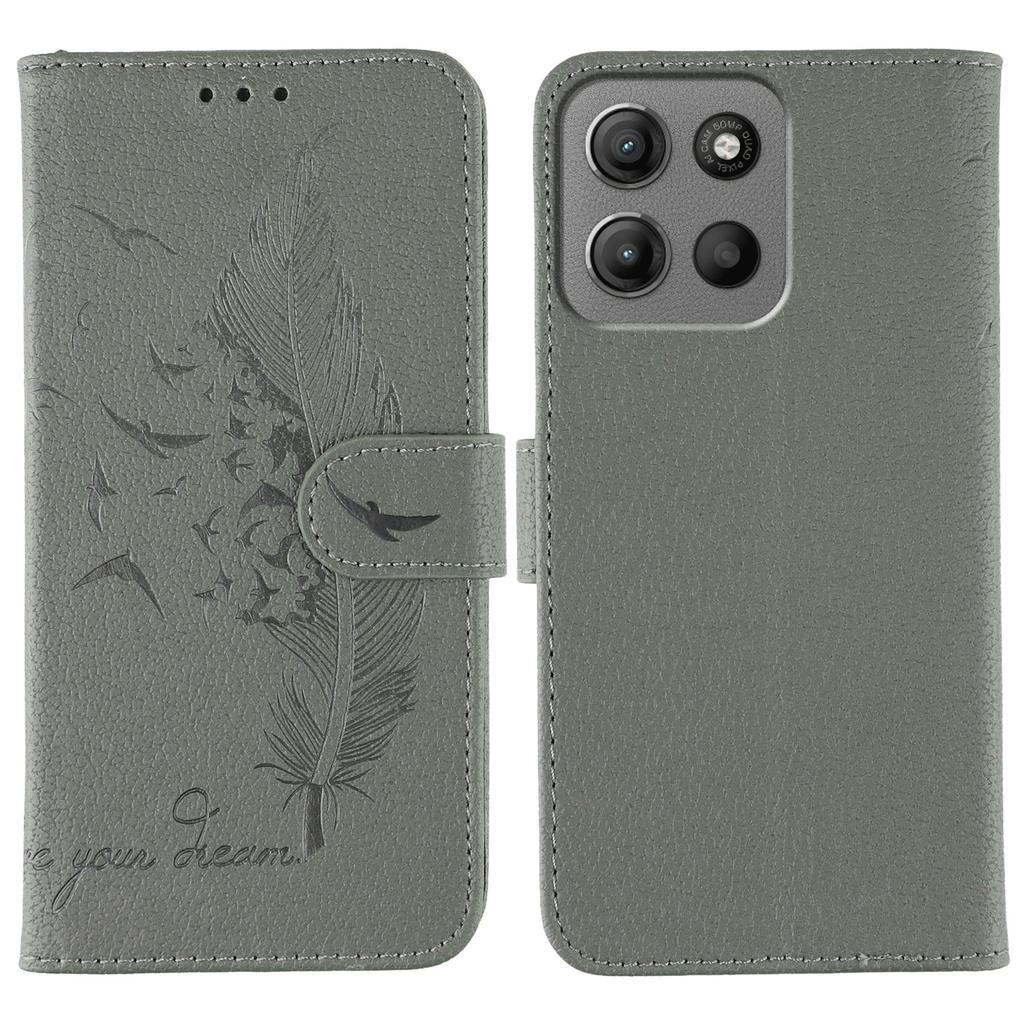 Чехол для Motorola Moto G15 4G с тиснением в виде пера, кошелек из ПУ кожи, чехол для телефона
