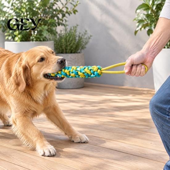 Outdoor Training Gear for Dogs Woven Braided Rope Dog Toy, Durable Cotton Knotted Chew Aggressive Tough Polyester Ropes Interactive Tug-of-War
