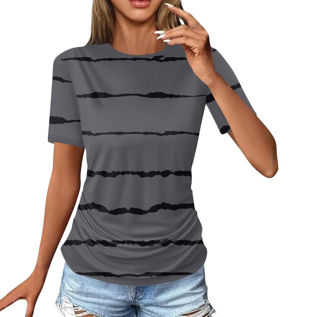 Женские футболки, модные повседневные топы с круглым вырезом и коротким рукавом, туника с принтом