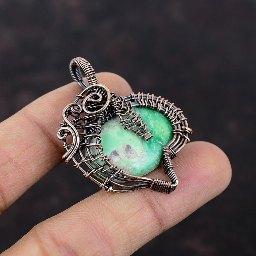 Подвеска с варисцитом, обернутая медной проволокой, Подвеска из натурального драгоценного камня, Ювелирное изделие ручной работы, Подвеска, обернутая медной проволокой, Достойная подвеска, Подарок для него