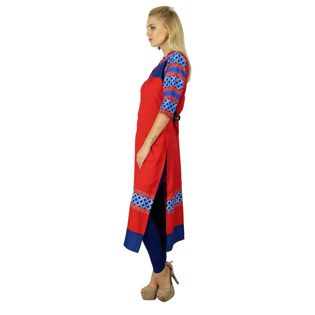 Bimba Women Ethnic Rayon Straight Custom Kurti Kurta Long Blouse Chic Top Tunic Indian