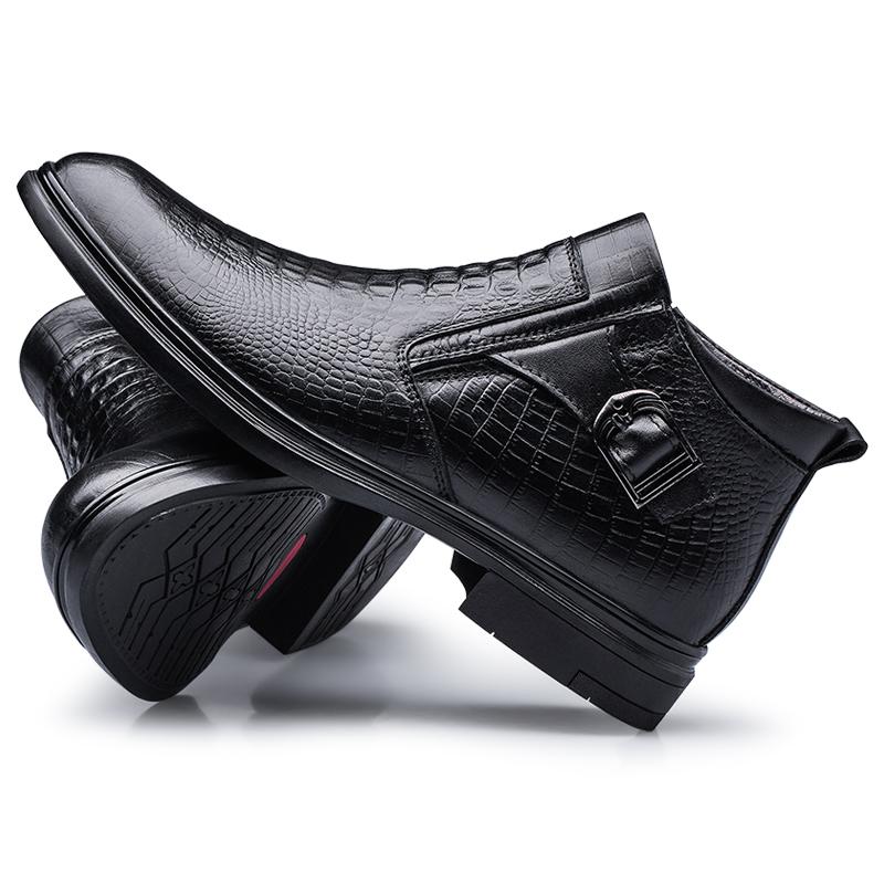 Качественная коровья кожа, деловые мужские ботинки, осенне-зимние теплые меховые сноубутсы, мужские ботильоны с крокодиловым узором, мужская обувь, размер 46