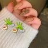 1 Pair Women Earrings Festive Fun Green Cartoon Ear Stud Unique Stylish Christmas Jewelry for Holiday Decoration