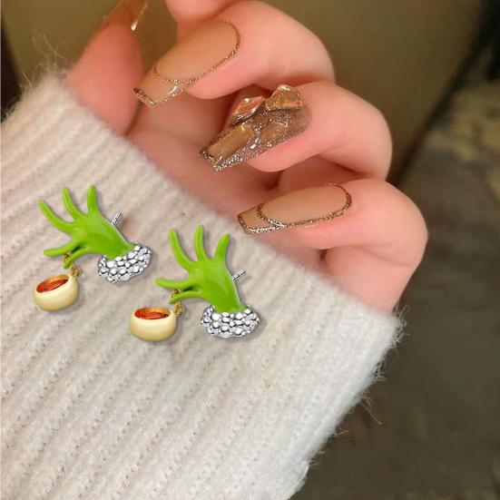 1 Pair Women Earrings Festive Fun Green Cartoon Ear Stud Unique Stylish Christmas Jewelry for Holiday Decoration