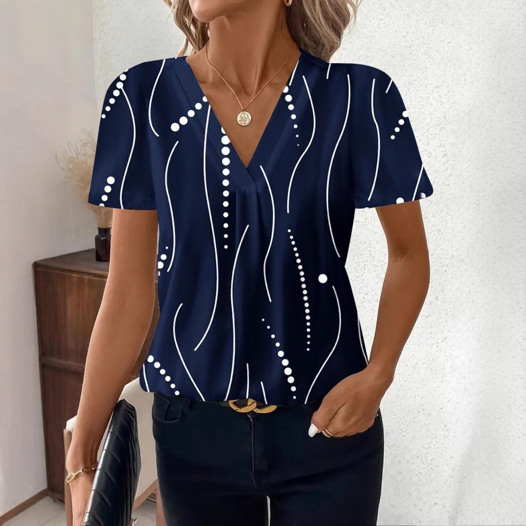 Fashion Casual Printed V-neck Top T-shirt for Women