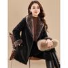 Kobel Women's Elegant Plush Lamb Wool Blend Color-Block Coat