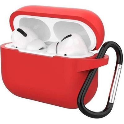 Чехол для AirPods - Phonillico - Красный Силиконовый Чехол - Ударопрочная Защита - Заглушка от Пыли - Карабин