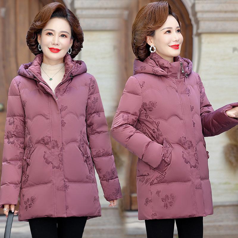 Пуховик женский средней длины зимний новый стиль с капюшоном модный тонкий большой размер женская куртка для мам
