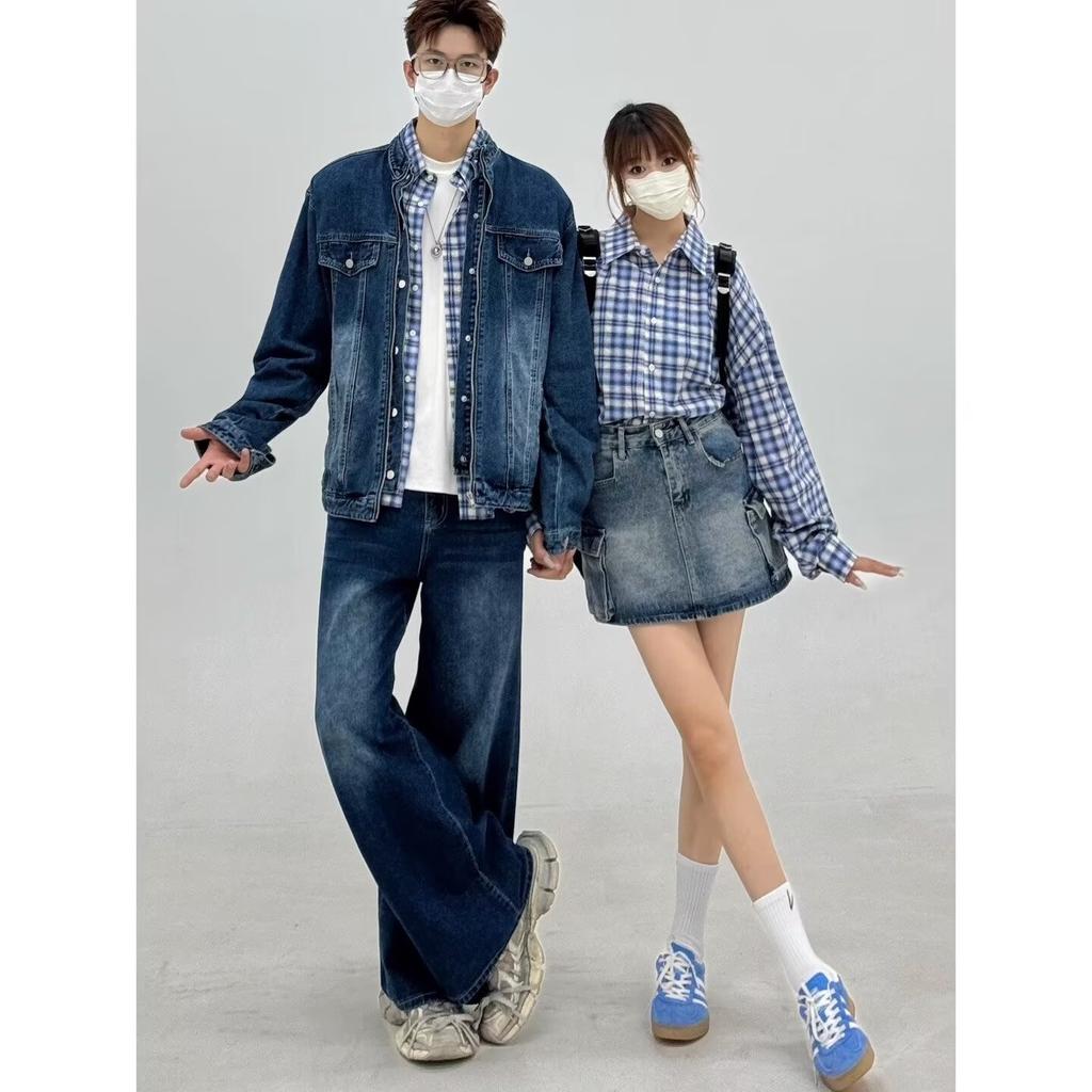 2024 Клетчатая рубашка с длинным рукавом в японском стиле Гонконга Ins Свободная рубашка для мальчиков Летнее модное универсальное повседневное пальто