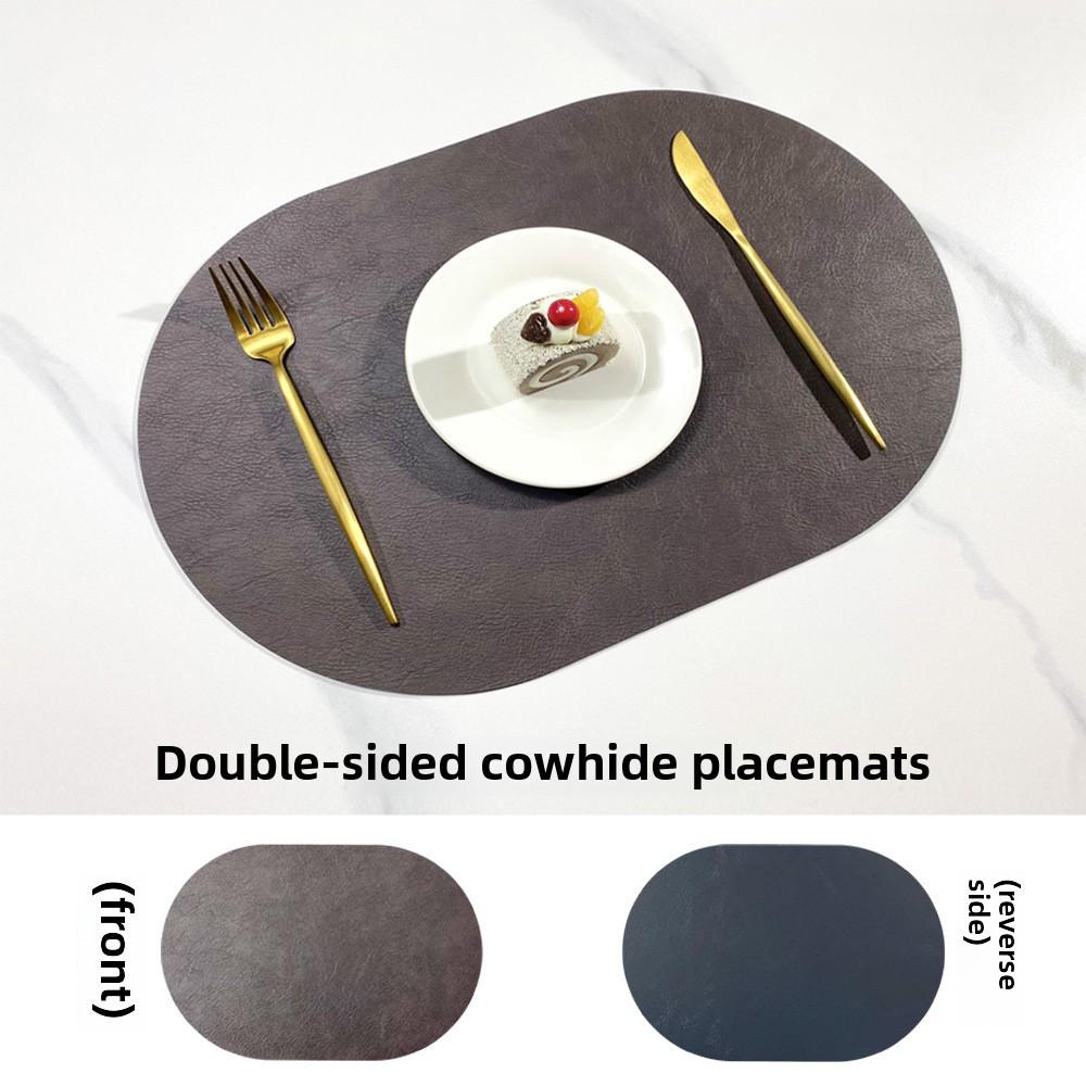 Двусторонний коврик под приборы из коровьей кожи в скандинавском стиле - водонепроницаемый и маслостойкий овальный изоляционный коврик