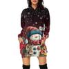 Women's Christmas Print Long-Sleeved Hooded Pocket Pullover Dress