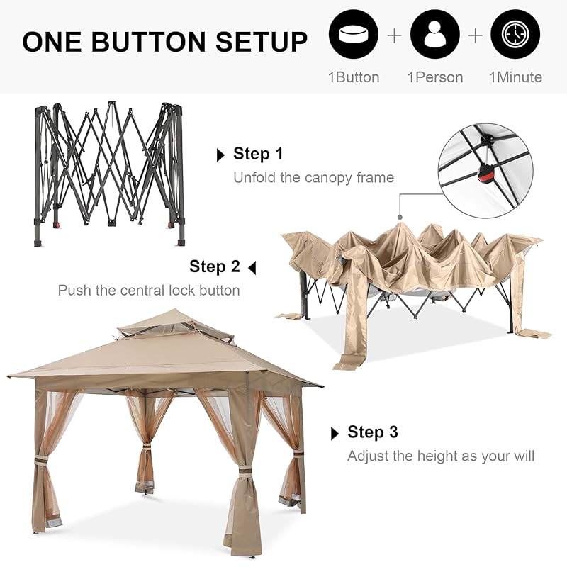 ABCCANOPY тентовая палатка с одним нажатием 3 м x 3 м с центральным замком, 4 боковых листа, сетчатый экран, москитная сетка, средства от насекомых, защита от насекомых, большая, легкая палатка
