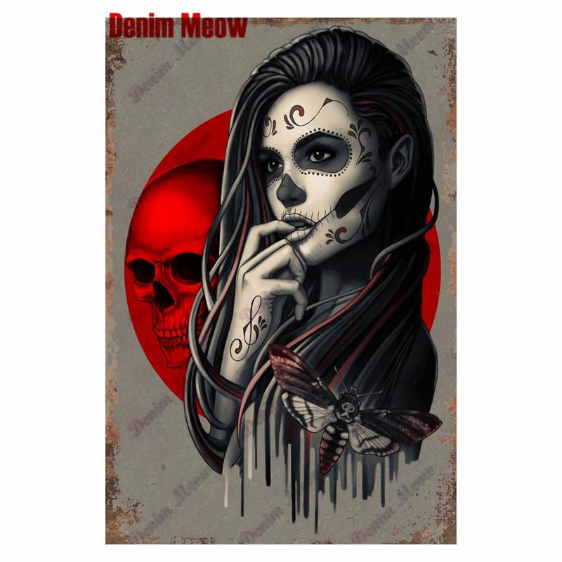 Студия винтажной татуировки, металлическая жестяная вывеска, красивая девушка, металлическая табличка, татуировка красивая девушка, ретро-декор стен, декор комнаты, WY36