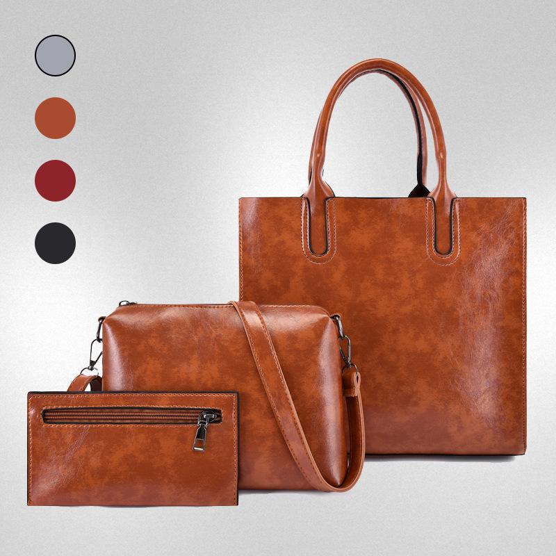 Новая модная персонализированная наплечная сумка из масляной вощеной кожи, сумка-мессенджер, модный набор из трех предметов для мамы и ребенка