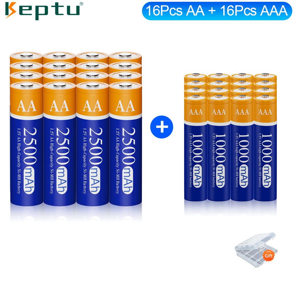Аккумуляторные батареи KEPTU Long-life 2500mAh 1.2V AA, аккумуляторная батарея 1000mAh 1.2V AAA для игрушечного фонарика-камеры