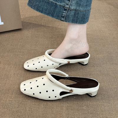 Модные Элегантные Ретро Полые Дышащие Сандалии Квадратный Носок Повседневные для Женщин 2025 Лето Новая Мода Удобные Универсальные Полушлепанцы