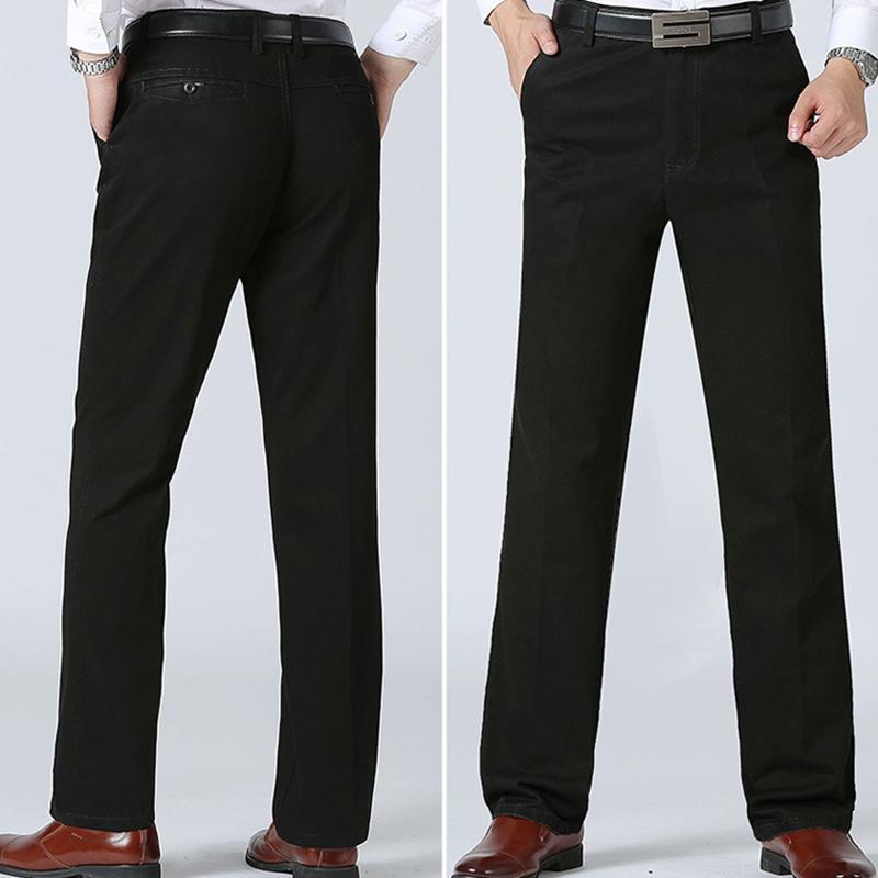 Мужские дышащие повседневные брюки, хлопковые легкие прямые брюки с высокой талией для мужчин, удобная посадка, свободные деловые рабочие классические брюки с карманом