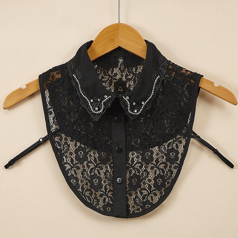 New Fake Collars Woman Vintage Half Shirt False Collar Woman Embroidery Detachable Lapel Collar Faux Col Accessories
