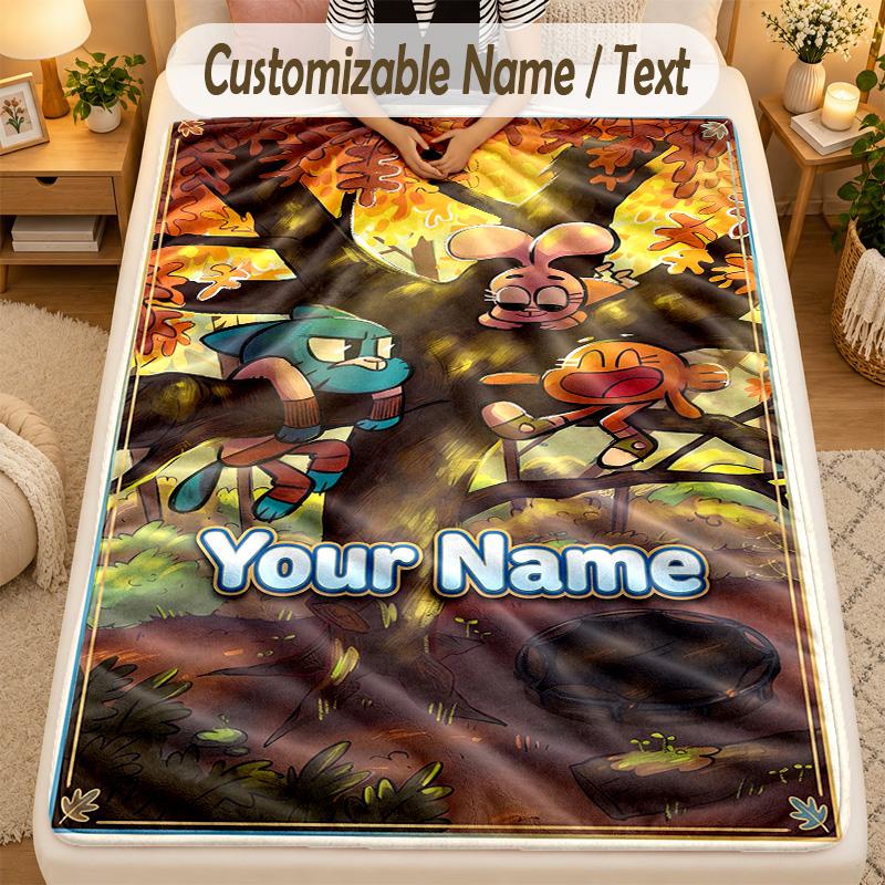 Flannel BlanketAmazing World of Gumball Custom Name Text Personalized Soft Warm Throw Blanket Home Decor Gift