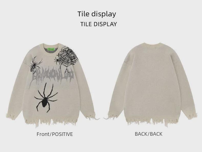 INS College Круглый вырез мужской уличный свитер с паучьим узором на осень/зиму